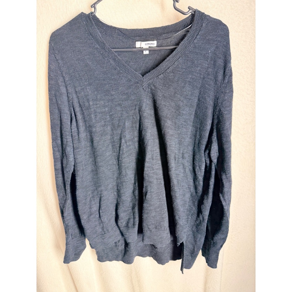 Sonoma Goods For Life Womens XL V-Neck Sweater Charcoal Gray Long Sleeve Knit